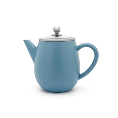 Abbildung von Bredemeijer Doppelwandige Teekanne 1.1 Liter Blaue isolierende Edelstahl Kanne mit Glasdeckel &amp; Tee Filter Sieb Einsatz für lose Teesorten
