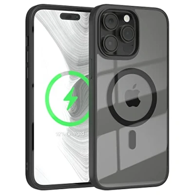 Abbildung von EAZY CASE Crystal TPU Hülle kompatibel mit iPhone 14 Pro Max Qi Charging, Silikon Kameraschutz, Slimcover, Handyhülle, Silikonhülle, Bumper, Durchsichtig, Transparent/Schwarz