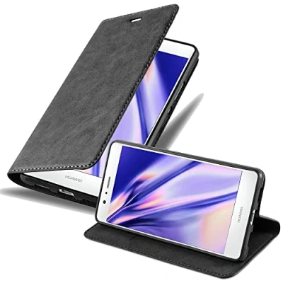 Abbildung von Cadorabo Hülle kompatibel mit Huawei P9 LITE 2016 / G9 aus Kunst Leder Flip Klappbare Magnetische [Standfunktion] [Kartenfächern] Cover für Tasche in Schwarz