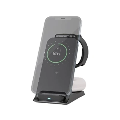 Abbildung von goobay 60217 3 in 1 Wireless Charger Kabellose QI Ladestation mit bis zu 15 Watt Leistung für Geräte gleichzeitig