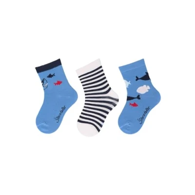 Abbildung von Sterntaler Socken 3er Pack Hai, Ringel und Fische Babysocken für Jungen mit Motiven Babys im Set samtblau, 18