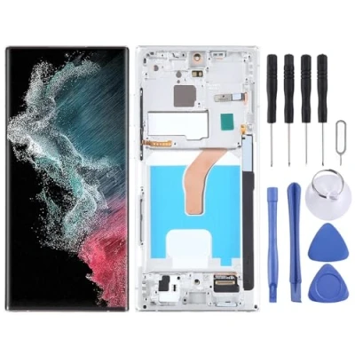 Abbildung von Wigento Für Samsung Galaxy S22 Ultra 5G Display Full OLED LCD mit Rahmen Einheit Touch Ersatzteil Reparatur Silber