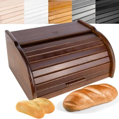 Abbildung von Creative Home Brotkasten Holz 38 x 28,5 17,5 cm Brotkiste mit Rolldeckel Brotbox