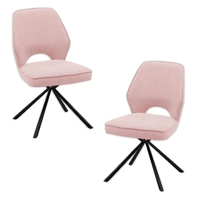 Abbildung von NELE Esszimmerstühle 2er Set mit schwarzem Metallgestell und Stoffbezug, Light Pink Bequeme Stühle für Esszimmer &amp; Wohnzimmer 48 x 89 60 cm (B/H/T)