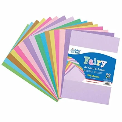 Abbildung von Baker Ross FC480 Großpackung A4 Bastelpapier und Bastelkarton 104 Blatt, Feenfarben, 80g/m² 220g/m², DIN Papier Karte zum Basteln