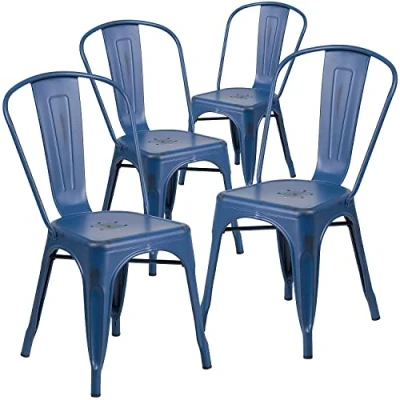 Abbildung von Flash Furniture Blake Commercial Grade 4 Stück Stapelstuhl im Used Look, Metall, für drinnen und draußen