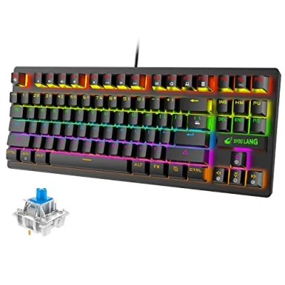 Abbildung von Gaming Tastatur, mechanische USB RGB Regenbogen LED Hintergrundbeleuchtung, 87 Tasten, vollständiges Anti Ghosting, für Gamer und Schreibkräfte, PS3, PS4, PS6, Computer, Mac (schwarz)