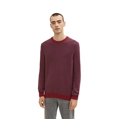Abbildung von TOM TAILOR Herren 1033678 Strickpullover mit Struktur, 30637 Burgundy Melange Structure, L