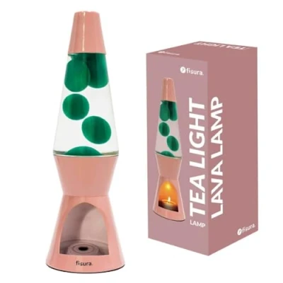 Abbildung von Fisura Lavalampe mit Kerze. ohne Strom. Rosa und grüne Lavalampe. Umweltfreundliche Lampe. Originelles Geschenk. 29 cm x 8,5 (Kerze Nicht enthalten)