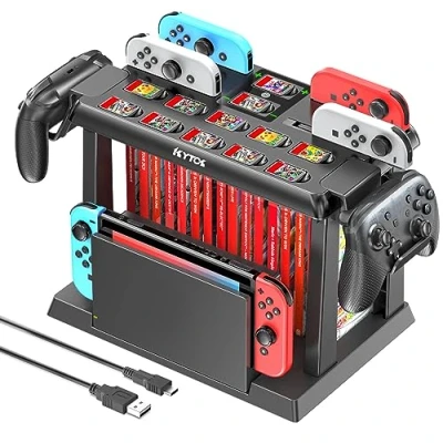 Abbildung von Kytok Switch Spiele Aufbewahrung mit Controller Ladestation, Ladestation für Switch/OLED Joycons, Spiele, TV Dock, Pro Controller, Zubehör