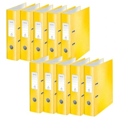 Abbildung von Leitz Qualitäts Ordner 180, 10er Pack, A4, 8 cm Rückenbreite, laminierte Graupappe, Gelb, WOW Serie, Design kann variieren, 10050016