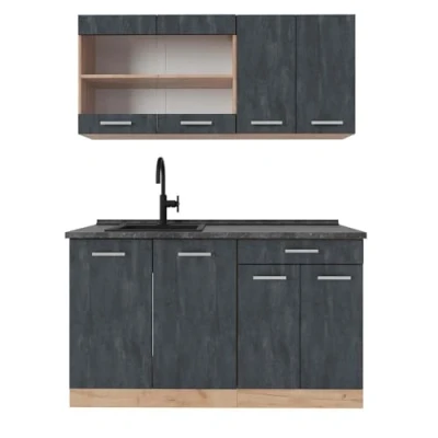 Abbildung von Vicco Singleküche R Line, Schwarz Beton/Goldkraft Eiche, 140 cm AP Anthrazit