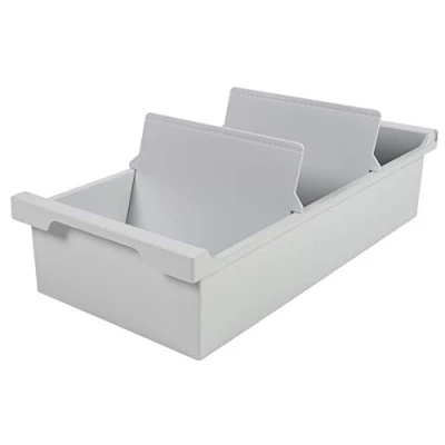 Abbildung von Exacompta 52240D Karteikassette Karteitrog DIN A6 quer. Aus Recycling Kunststoff mit 2 Trennplatten für bis zu 1200 Karteikarten lichtgrau Blauer Engel Karteikasten