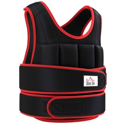 Abbildung von HOMCOM 20 kg Trainingsweste Gewichtsweste mit doppelten Gurten verstellbar Krafttraining Fitness Oxford Metall Sand Schwarz+Rot 60 x 50 cm