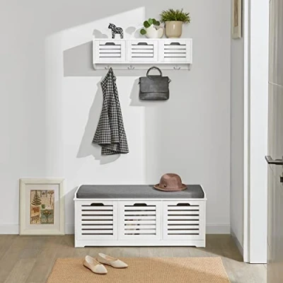 Abbildung von SoBuy Wandgarderobe Set Flurset Flurmöbel Sitzbank mit Sitzfläche Weiß FSR23 W+FHK19 W