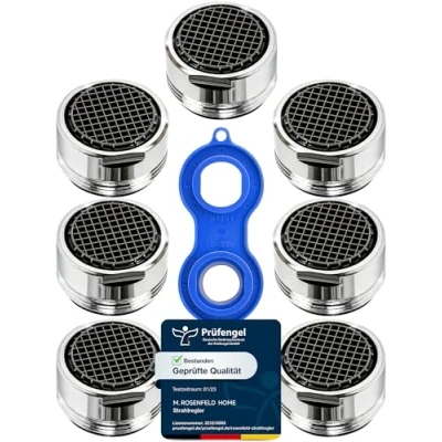 Abbildung von M. Rosenfeld Strahlregler Sehr Wassersparend M24 Wasserfluss 5l/min , (High Tech Anti Kalk Wasserhahn Sieb mit Kugelförmige Filter, 7 tlg., Luftsprudler aus Verchromten Messing), Aufsatz für Wasserhähne