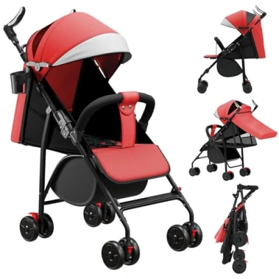 Abbildung von OHMG Kids Kinderwagen mit Babywanne,2 in 1,ultrakompakt,Kompakter Buggy Schultergurt,5 Punkt Gurtsystem,22 kg,Einhandbedienung,Verstellbare Rückenlehne,Motorhaube,Korb,Fußbremse