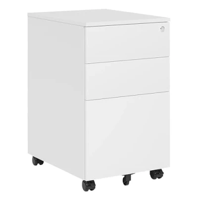 Abbildung von STEELSØN Rollcontainer mit Schubladen Vespero, mobiler Aktenschrank Rollen, abschließbar 1 großen und 2 kleinen Schubladen, Schreibtisch Unterschrank weiß, Maße 65x39x50 cm