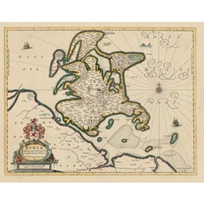 Abbildung von Historische Landkarte: INSEL RÜGEN ANNO 1647 Rugia Insula Ac Ducatus accuratissime descripta ab E. Lubino (Plano): ... Arces nobilium pleraeq hoc signo notantur.