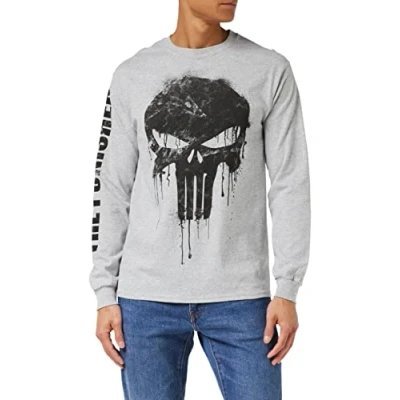 Abbildung von Marvel Herren Avengers Punisher Skull Langarmshirt, Grau (Grey Heather Hgy), M EU