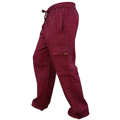 Abbildung von SHOPOHOLIC FASHION Herren Hippie Hose im Boho Stil aus Leichter Baumwolle mit Seitentasche, Maroon, M