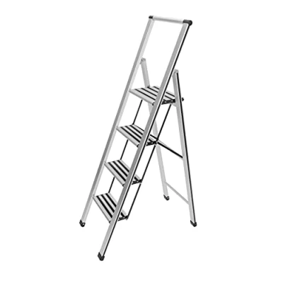 Abbildung von WENKO Trittleiter, 4 stufig, Aluminium, XXL Stufen, flach klappbar