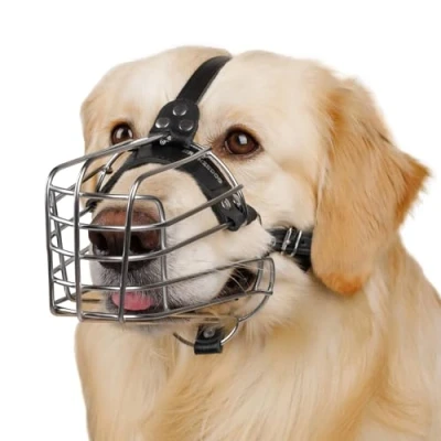 Abbildung von BRONZEDOG Drahtkorb Hund Maulkorb Metall Leder verstellbar (Size 5: Belgian Malinois &amp; Golden Retriever)