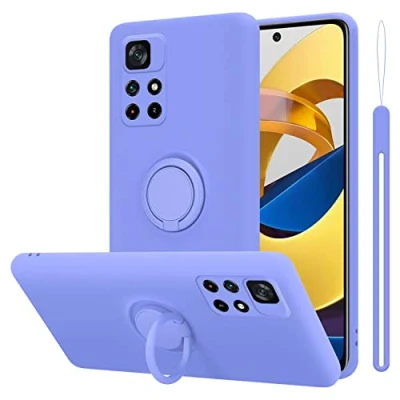 Abbildung von Cadorabo Hülle kompatibel mit Xiaomi Poco M4 PRO 5G Schutzhülle TPU Silikon Case Liquid Design Ring Slim Kratzfest Liquidsilikon Microfaser für in Lila