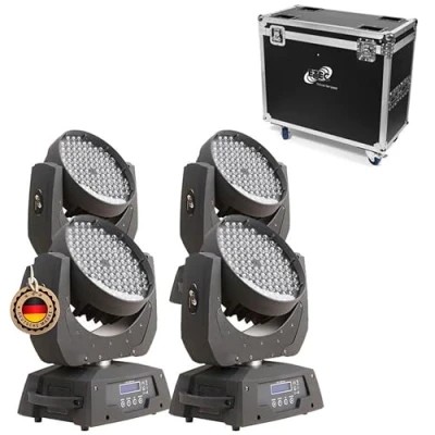Abbildung von ETEC Professional LED Moving Head ML108 Washlight MK2 DMX Set mit Flightcase und Selflock Haken Washer 108x3 Watt DJ Effekt Veranstaltung Bühnenbeleuchtung Licht Party Disco Show