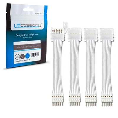 Abbildung von Litcessory 6 POLIG auf Gekürztes Ende Verlängerungskabel für Philips Hue Lightstrip Plus (50mm, 4 Stück, Weiß STANDARD V3)
