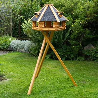 Abbildung von Deko Shop Hannusch XXL Luxus Vogelhaus wahlweise mit Solarbeleuchtung absoluter Blickfang, Vogelfutterhaus aus Holz, V13 Ständer, Silo (XXL anthrazit Steindach)