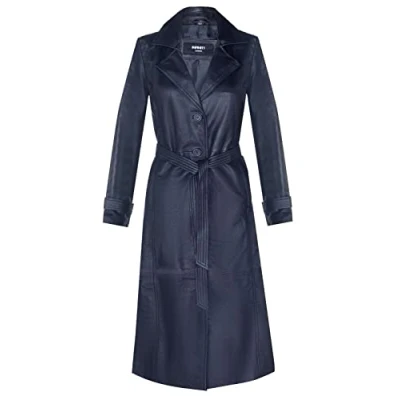 Abbildung von Infinity Leather Klassischer Trenchcoat aus Schwarzem Leder in Voller Länge für Damen Schwarz