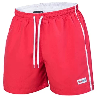 Abbildung von Mount Swiss Männer Badehose Dario mit seitlichen Taschen Gesäßtasche I Modische Herren Shorts Schwimmen Freizeit Wassersport Badeshorts in der Farbe Rot, Größe L