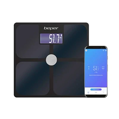 Abbildung von BEPER P303BIP050 Impedanzwaage mit ScaleUp App, Bluetooth für iOS Android, 21 Körperwerte, unbegrenzte Benutzer, statistische/historische Daten, 180 kg, schwarz