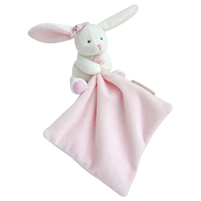 Abbildung von Doudou et Compagnie Kuscheltuch Hase Blumenbox Rosa 10 cm weich Geschenkidee zur Geburt für Mädchen und Jungen DC3337