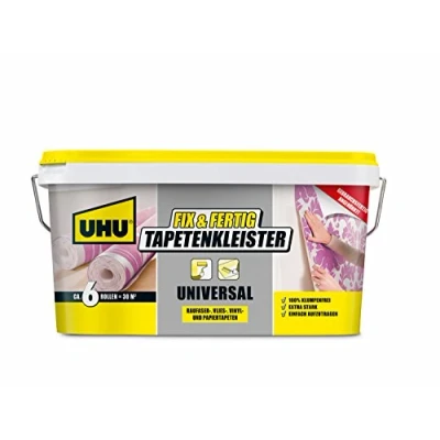 Abbildung von UHU Fix &amp; Fertig Tapetenkleister Universal, Eimer, Fertigkleister für die einfache Anbringung von Tapeten aller Art, 5 kg