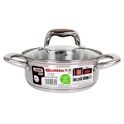 Abbildung von Quttin New Caesar Professioneller Kochtopf für Induktion, Küche und Backofen, kleiner Topf, Edelstahl, antihaftbeschichtet, Glasdeckel Griffe, 18 cm / 2 L