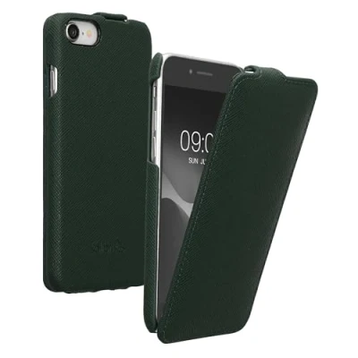 Abbildung von kalibri Flip Hülle Ultra Slim kompatibel mit Apple iPhone SE (2022) / (2020) 8 7 Leder Case Schutzhülle Tasche in Petrol matt