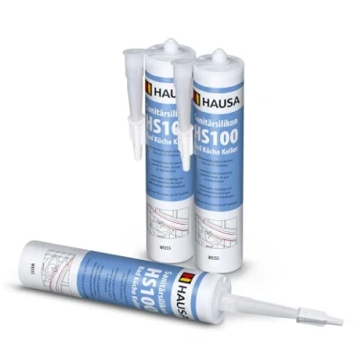 Abbildung von Hausa Silikon schimmelresistent, Sanitär HS100, Kartusche 310 ml, (Dichtmasse Fuge, 3 tlg., Verfugen Bad Dusche Küche acetatvernetzend), antischimmel zum Abdichten