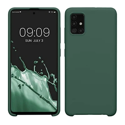 Abbildung von kwmobile Hülle kompatibel mit Samsung Galaxy A51 Silikon Handy Case Handyhülle weiche Oberfläche kabelloses Laden Tannengrün