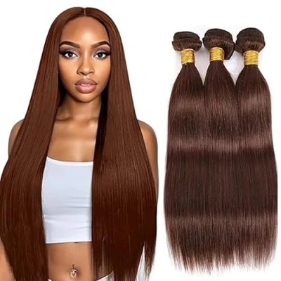 Abbildung von Tuheerst Echthaar Tressen Bundles Human Hair Extensions Straight 3 Brasilianische Haare Bündel Long #4 Total 300g Remy for Woman 30 Zoll