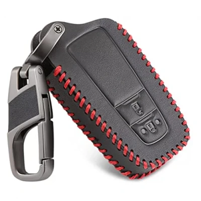 Abbildung von Leder Auto Remote Key Protector Case Cover Shell Schlüsselanhänger Zubehör für Toyota Camry CHR Prius Corolla RAV4 Prado 2017 2018 2019