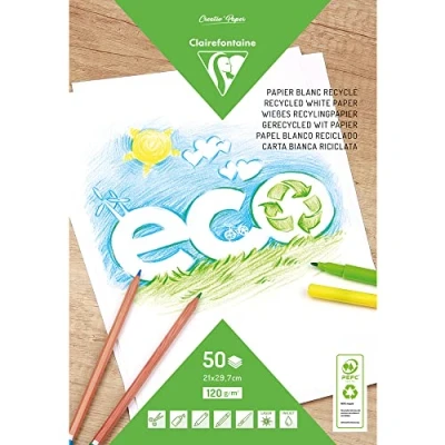 Abbildung von Clairefontaine 26509C Block Recycling Papier, ideal zum Zeichnen, DIN A4 (21x29,7cm), 25 Blatt 210g, Weiß, 1