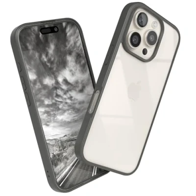 Abbildung von EAZY Case Hülle für iPhone 16 Pro, Handyhülle mit Ultra Aufprallschutz, Stoßfest und Kratzfest, dünne Schutzhülle Kameraschutz, Silikon Cover Clear Hybrid Handy Grau Bumper