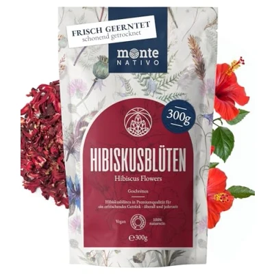 Abbildung von Hibiskustee Monte Nativo (300 g) Hibiskusblüten schonend getrocknet Hibiskusblütentee zur jeder Zeit 100% rein und natürlich Hibiskus für Kräutertee, als Tee Geschenk Karkade Früchtetee