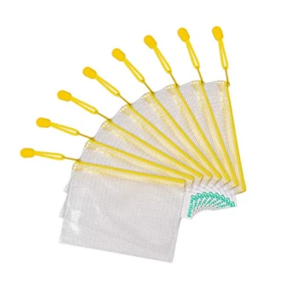Abbildung von Tarifold Fr 509064 Set mit 8 Hüllen, Kunststoff, Format A6, Reißverschluss, Dokumentenhüllen, transparent, für Büro, Reise, Schule, Haus, Farbe Gelb