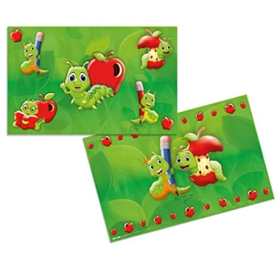 Abbildung von HERMA 19648 Schreibtischunterlage Kindergarten Fritz der Wurm, abwischbare Kinder Schreibunterlage aus Karton, 55 x 35 cm, beidseitige Motiv Tischunterlage für Mädchen &amp; Jungen