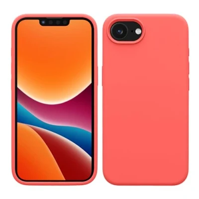 Abbildung von kwmobile Hülle kompatibel mit Apple iPhone SE 2025 / 4 4. Generation Silikon Handy Case Handyhülle weiche Oberfläche kabelloses Laden Neon Koralle