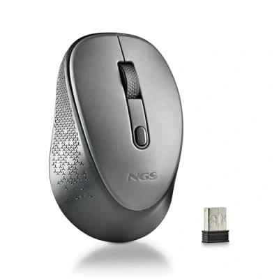 Abbildung von NGS Dew Gray kabellose optische Maus, ergonomische leise Laptop hohe Präzision mit Nano Empfänger, beidhändig, 800/1600 einstellbare DPI, Plug &amp; Play