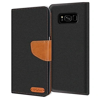 Abbildung von Verco für Galaxy S8 Plus Hülle, Schutzhülle Samsung S8+ Tasche Denim Textil Book Case Flip Klapphülle, Schwarz